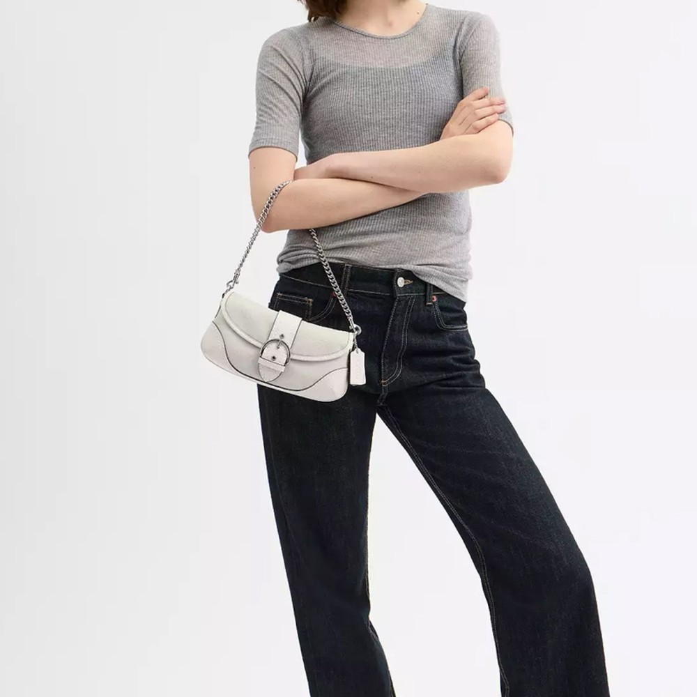 Soho Coated Canvas With Leather Shoulder Bag Medium Size Women S White