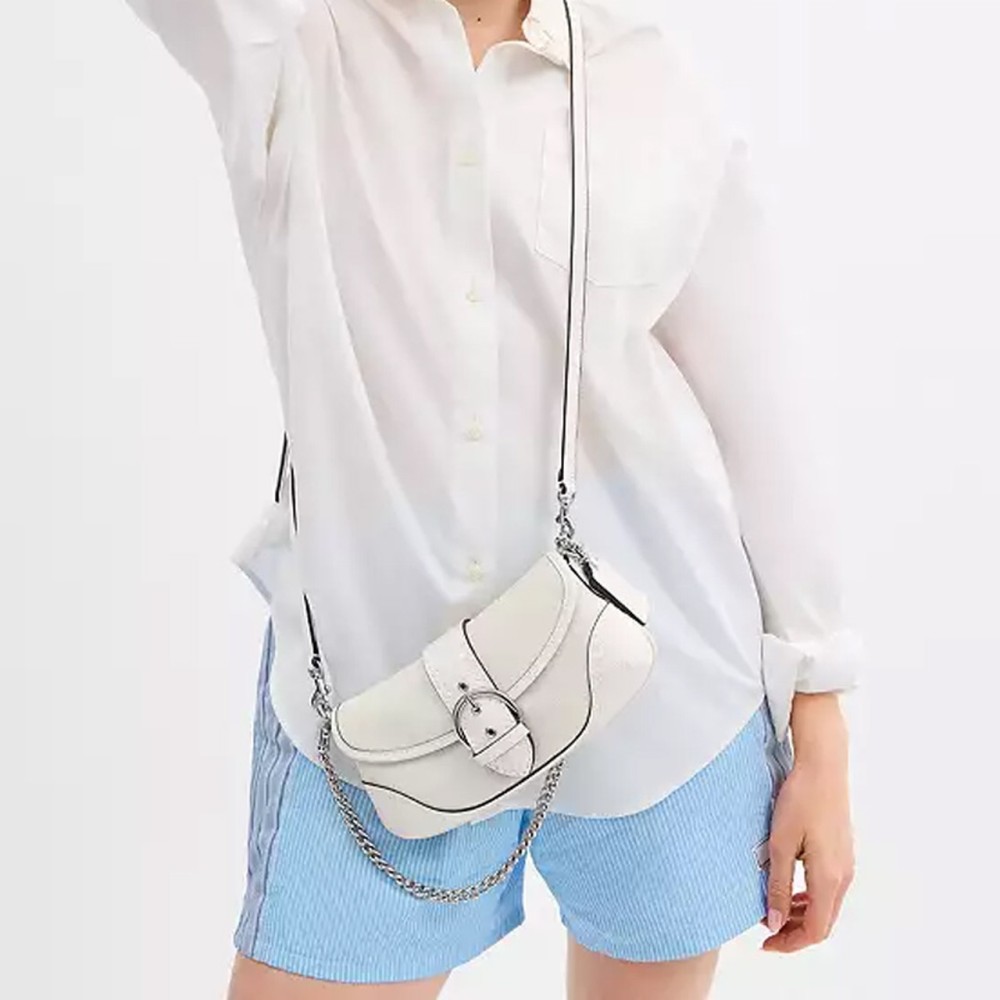 Soho Coated Canvas With Leather Shoulder Bag Medium Size Women S White