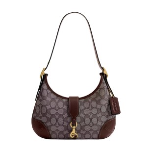 Hamptons Fabric Artificial Leather Crescent Bag Handbag Shoulder Bag Medium Women S Maple
