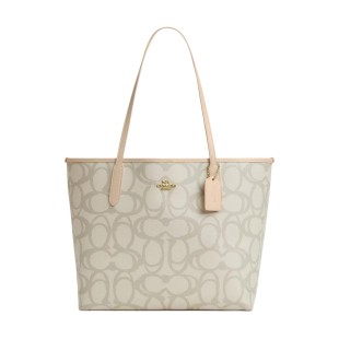 City Coated Canvas Tote Bag Handbag Shoulder Bag Large Women S Gold With Ivory