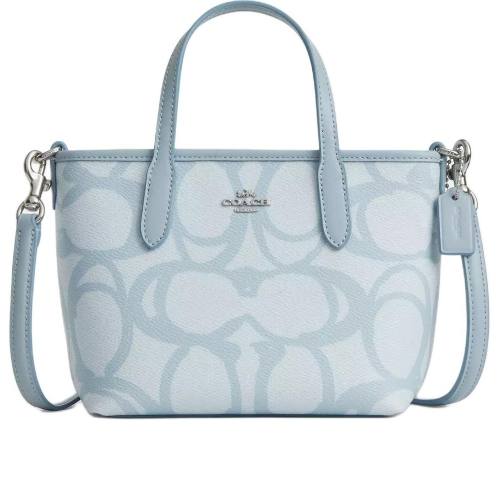 City Coated Canvas Tote Bag Shopping Bag Shoulder Bag Handbag Mini Women S Ice Blue