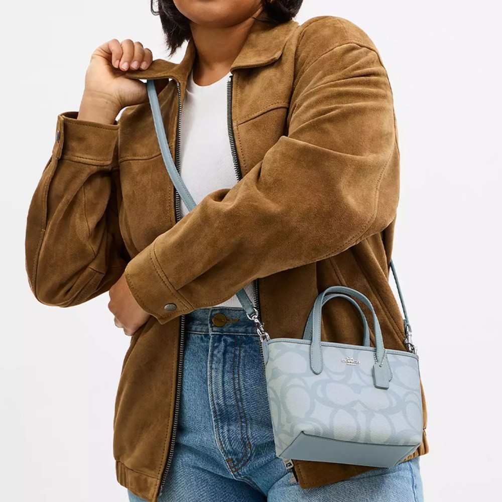City Coated Canvas Tote Bag Shopping Bag Shoulder Bag Handbag Mini Women S Ice Blue