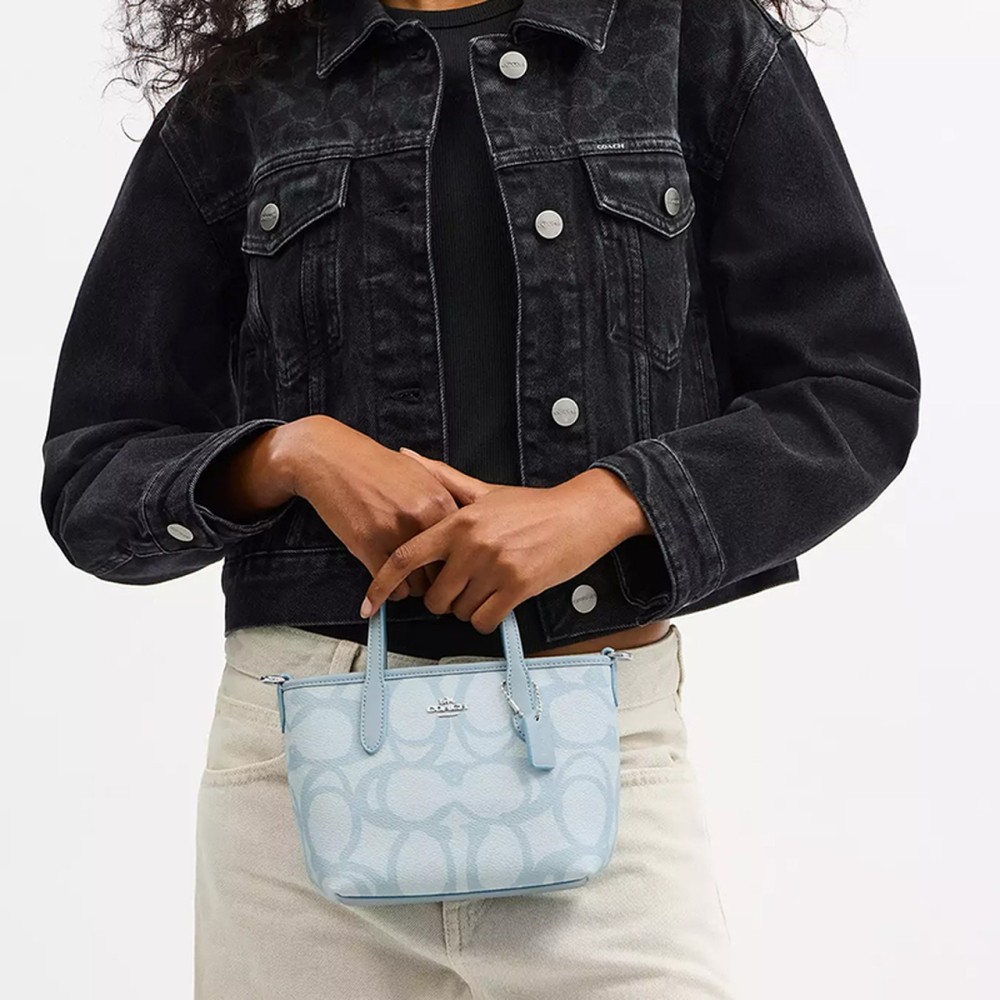 City Coated Canvas Tote Bag Shopping Bag Shoulder Bag Handbag Mini Women S Ice Blue
