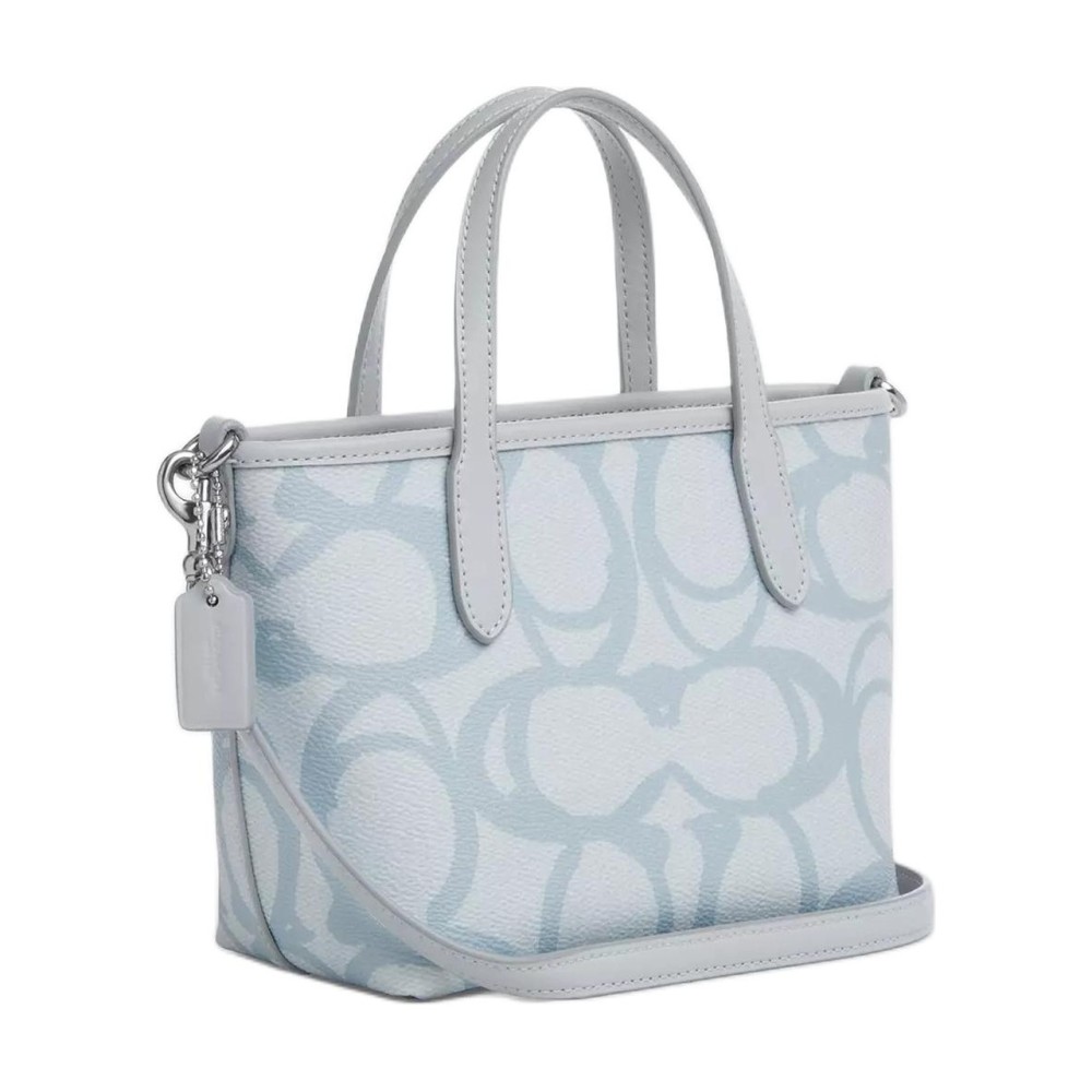 City Coated Canvas Tote Bag Shopping Bag Shoulder Bag Handbag Mini Women S Ice Blue