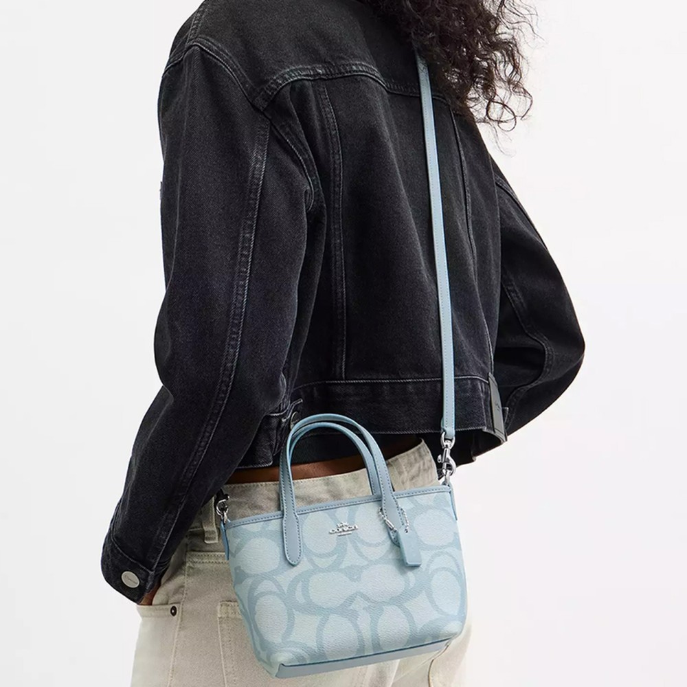 City Coated Canvas Tote Bag Shopping Bag Shoulder Bag Handbag Mini Women S Ice Blue