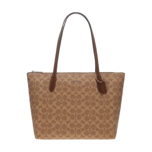 Zip Top Tote Artificial Leather Tote Bag Shopping Bag Handbag Shoulder Bag Medium Women S Brown