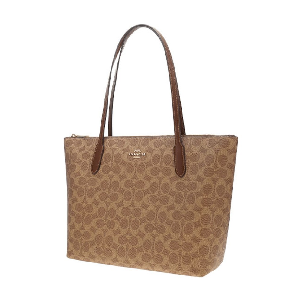 Zip Top Tote Artificial Leather Tote Bag Shopping Bag Handbag Shoulder Bag Medium Women S Brown
