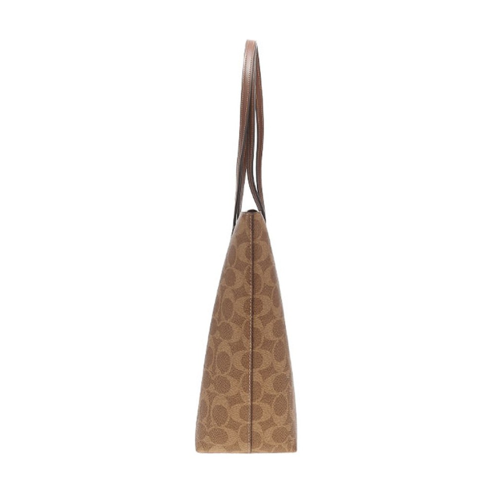 Zip Top Tote Artificial Leather Tote Bag Shopping Bag Handbag Shoulder Bag Medium Women S Brown