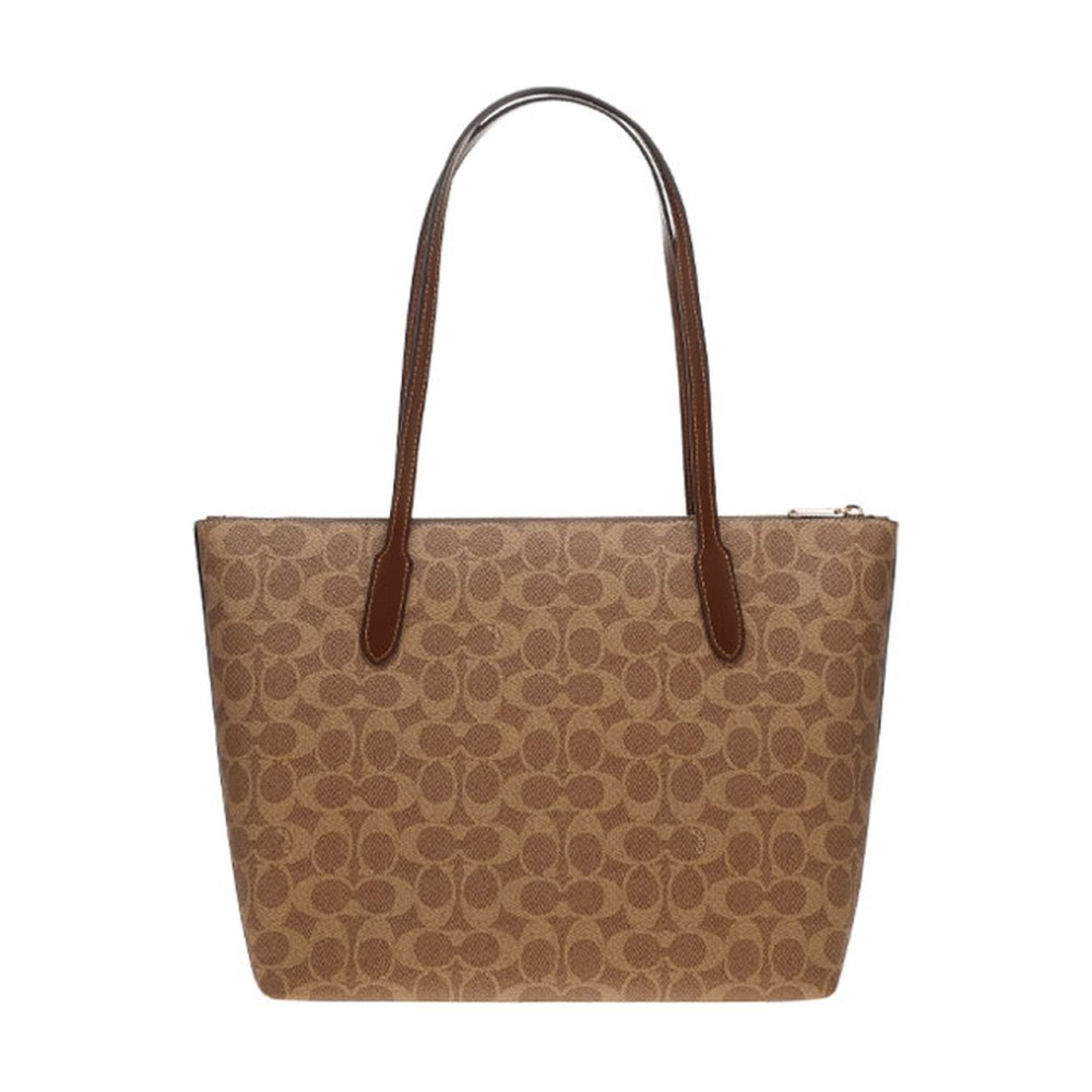 Zip Top Tote Artificial Leather Tote Bag Shopping Bag Handbag Shoulder Bag Medium Women S Brown