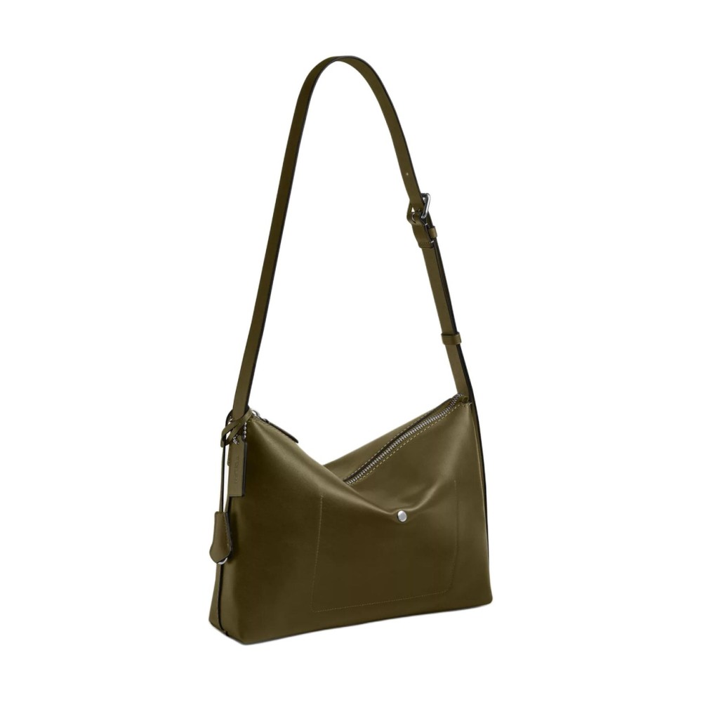 Cow Leather Crossbody Bag Shoulder Bag Large Unisex Olive Green