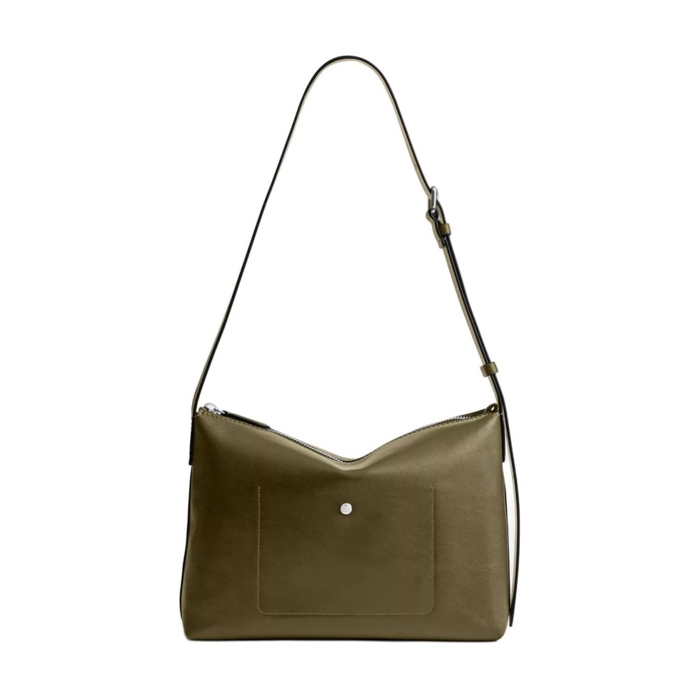 Cow Leather Crossbody Bag Shoulder Bag Large Unisex Olive Green