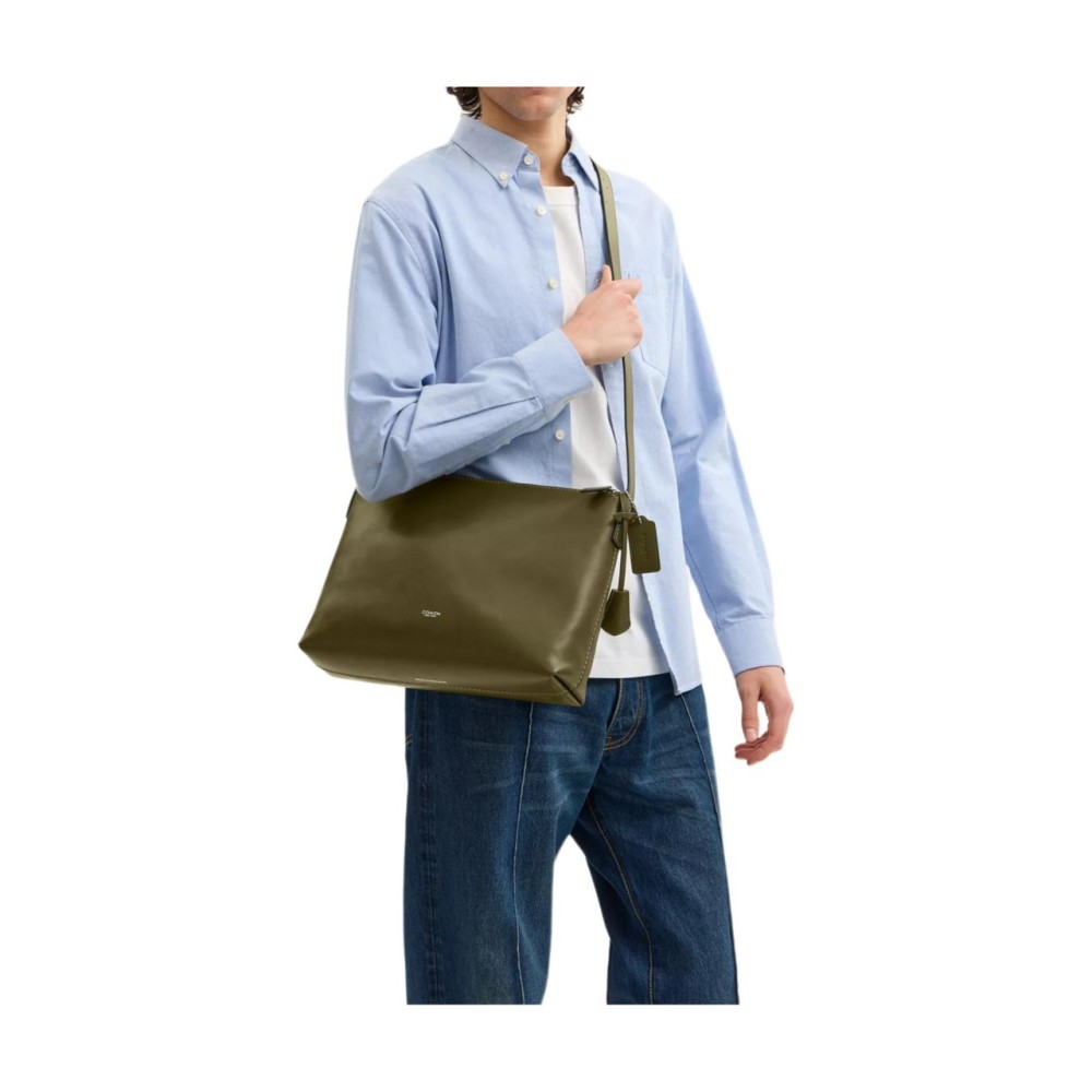 Cow Leather Crossbody Bag Shoulder Bag Large Unisex Olive Green