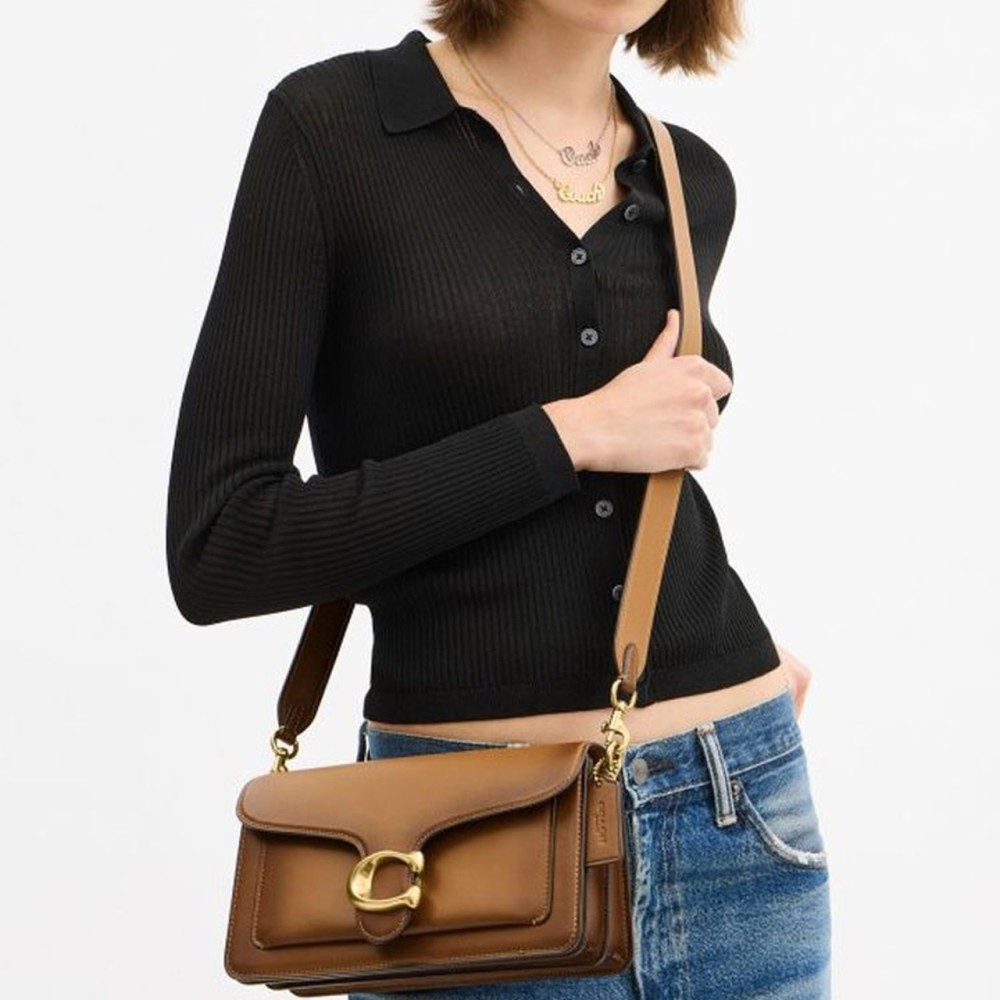 Tabby Cow Leather One Shoulder Handbag Medium Women S Honeys Brown