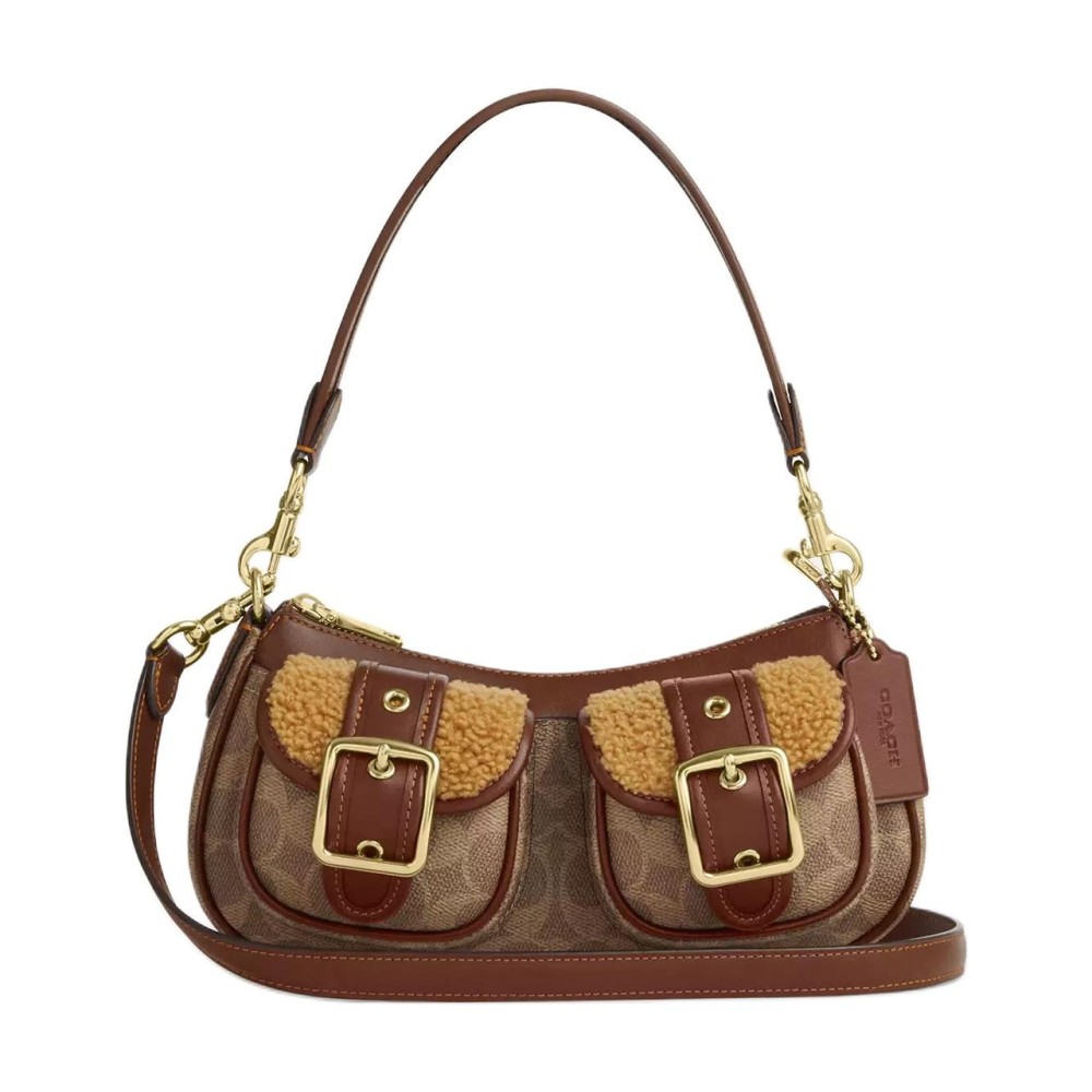 Ashton Coated Canvas With Lambskin And Leather Crossbody Handbag Medium Women S Tan