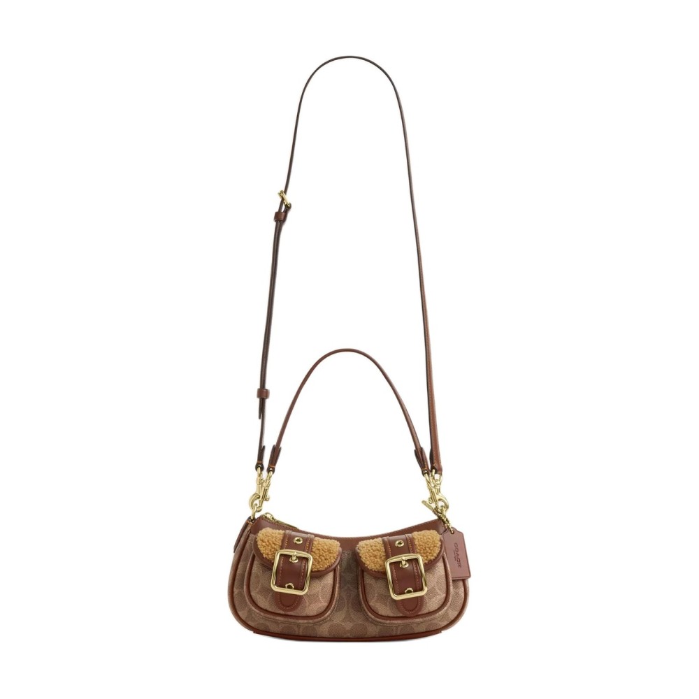 Ashton Coated Canvas With Lambskin And Leather Crossbody Handbag Medium Women S Tan
