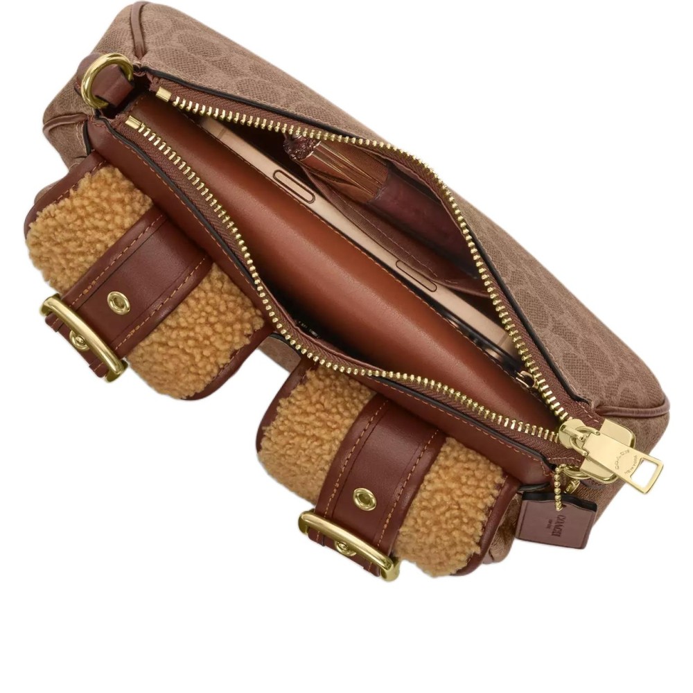 Ashton Coated Canvas With Lambskin And Leather Crossbody Handbag Medium Women S Tan