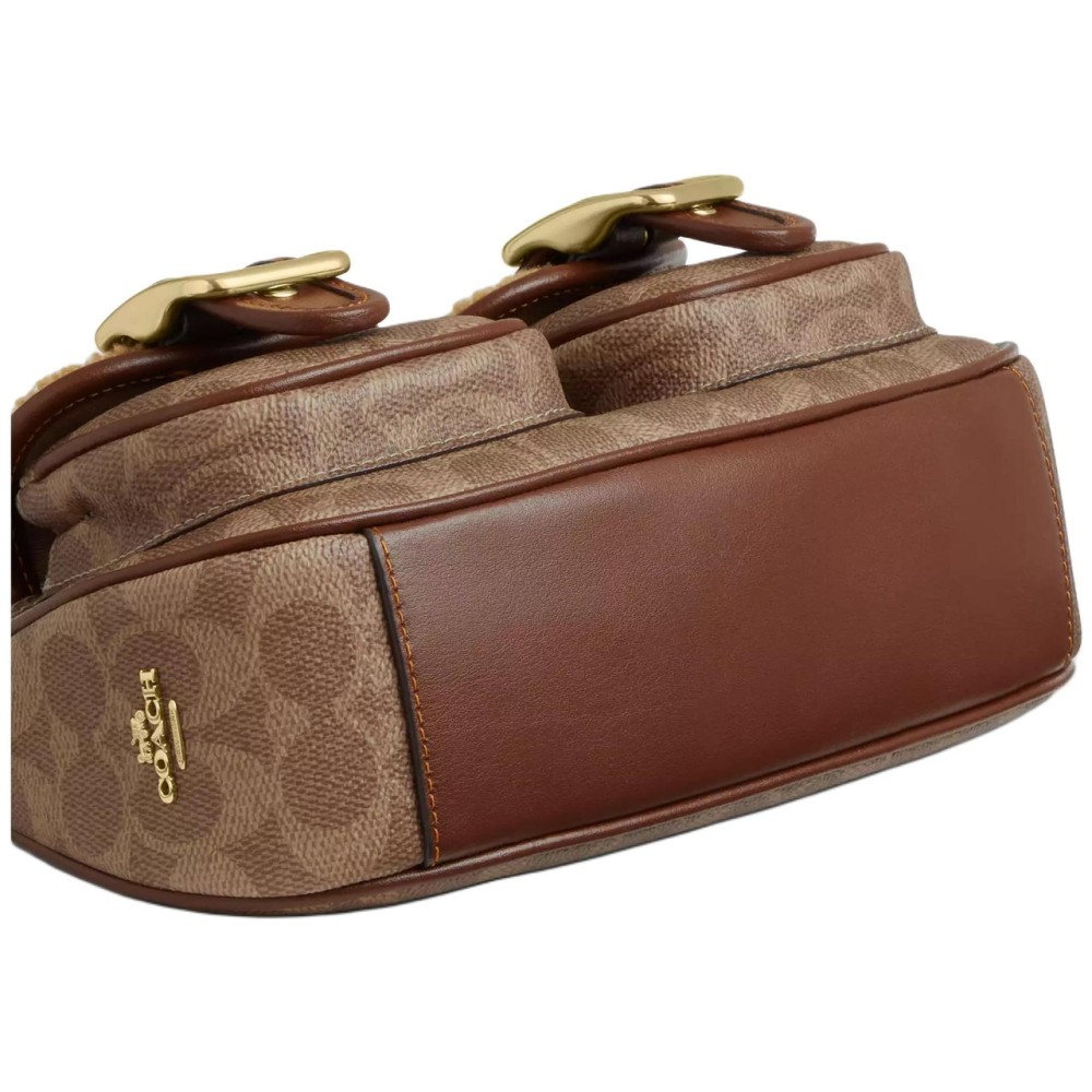 Ashton Coated Canvas With Lambskin And Leather Crossbody Handbag Medium Women S Tan