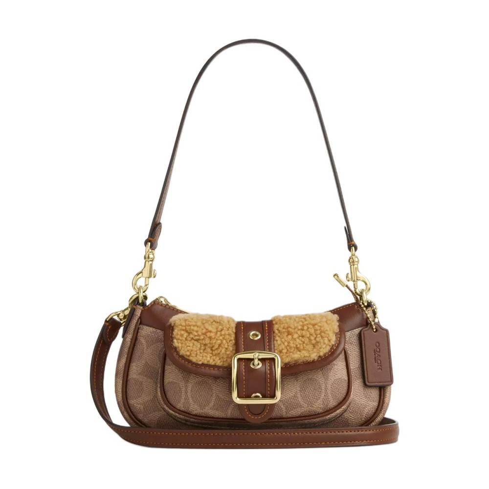 Ashton Shearling With Leather Shoulder Bag Mini Women S Orange Brown