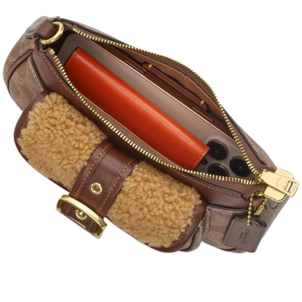 Ashton Shearling With Leather Shoulder Bag Mini Women S Orange Brown