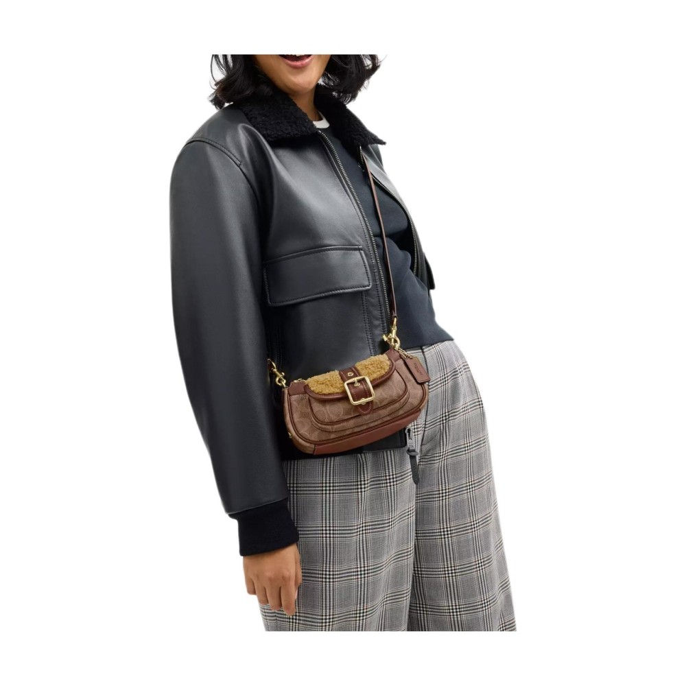 Ashton Shearling With Leather Shoulder Bag Mini Women S Orange Brown