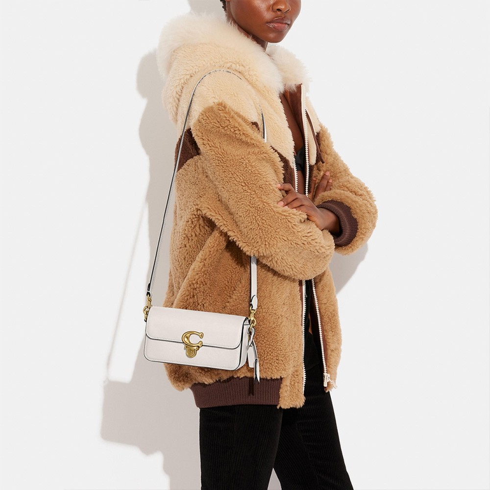 Studio Cow Leather Portable Crossbody Bag Shoulder Bag Trumpets Women S White