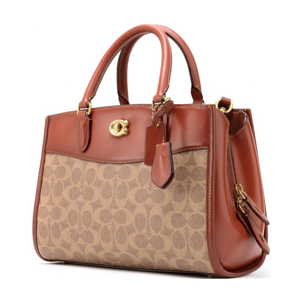 Brooke Coated Canvas With Calfskin Handbag Shoulder Bag Crossbody Bag Medium Women S Brown Rusty