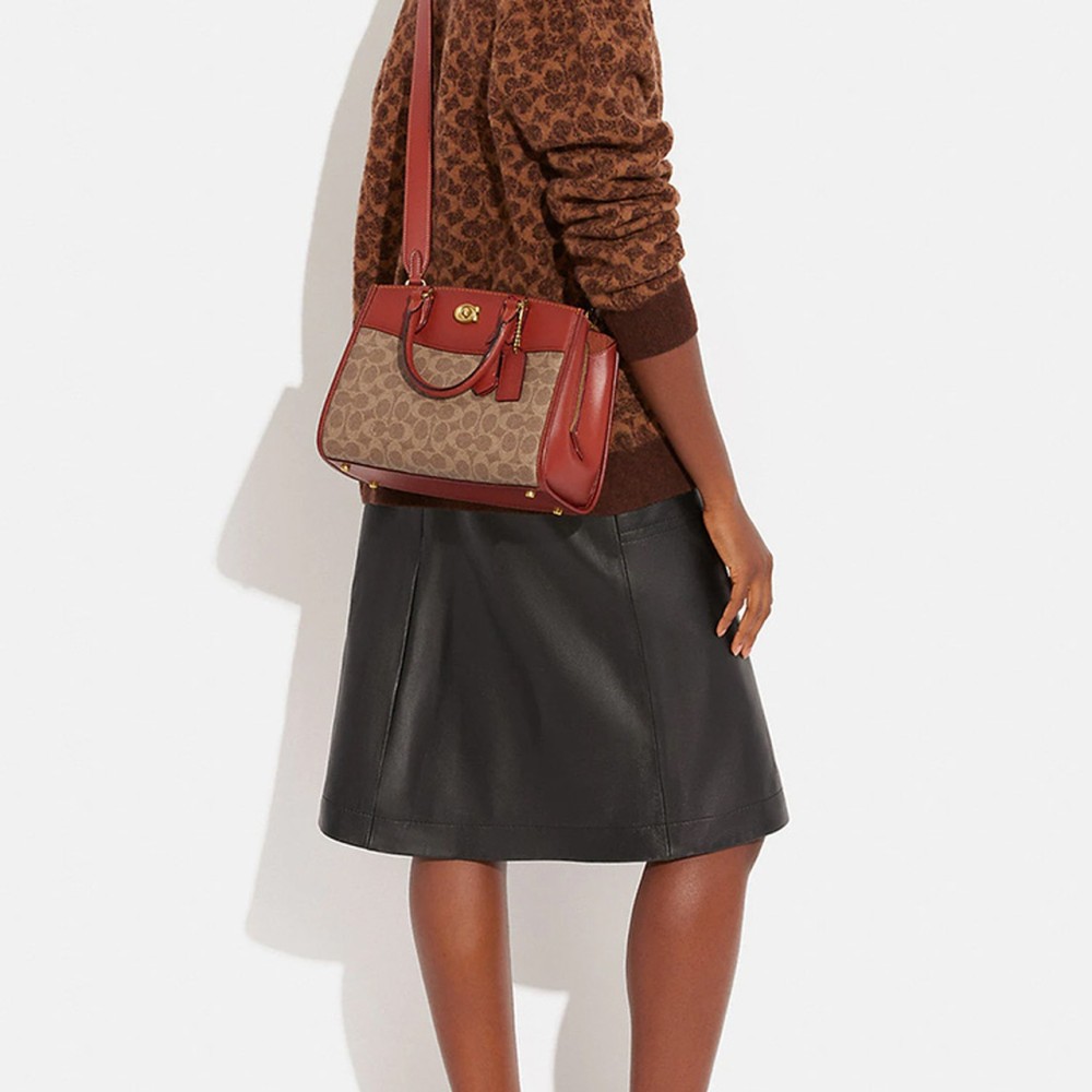 Brooke Coated Canvas With Calfskin Handbag Shoulder Bag Crossbody Bag Medium Women S Brown Rusty