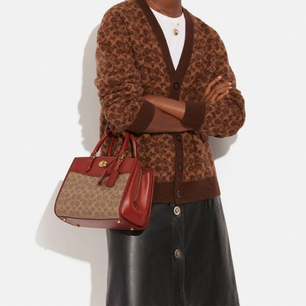 Brooke Coated Canvas With Calfskin Handbag Shoulder Bag Crossbody Bag Medium Women S Brown Rusty