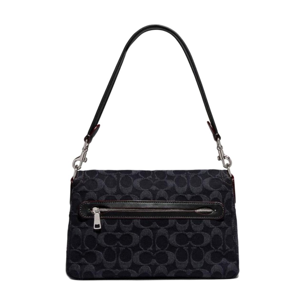 Soft Tabby Fabric With Cow Leather Shoulder Bag Crossbody Bag Medium Women S Black