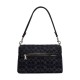 Soft Tabby Fabric With Cow Leather Shoulder Bag Crossbody Bag Medium Women S Black