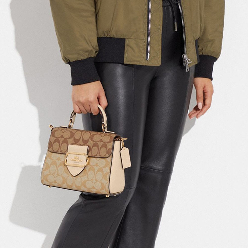 Morgan 21 Top Handle Satchel In Blocked Signature Canvas