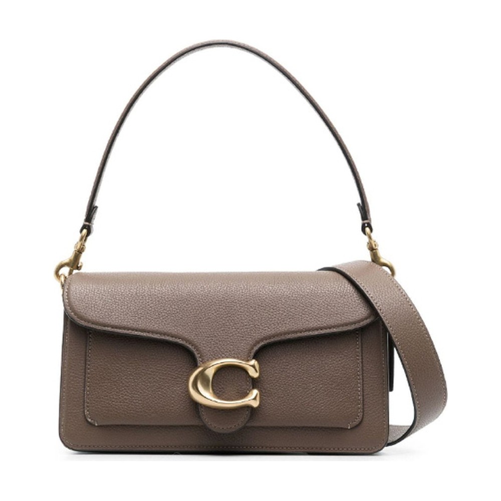 Tabby Polished Textured Leather Handbag Shoulder Bag Medium Size Women S Dark Brown