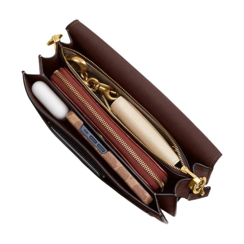 Tabby Polished Litchi Grain Leather Shoulder Bag Crossbody Bag Handbag Women S Maple