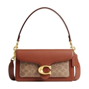 Tabby Cow Leather One Shoulder Handbag Medium Women S Brown Yellow Caramel