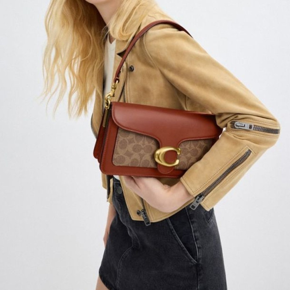 Tabby Cow Leather One Shoulder Handbag Medium Women S Brown Yellow Caramel