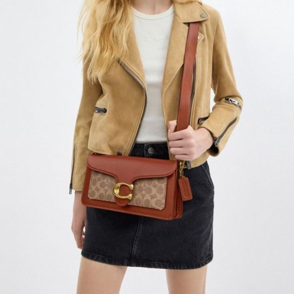 Tabby Cow Leather One Shoulder Handbag Medium Women S Brown Yellow Caramel