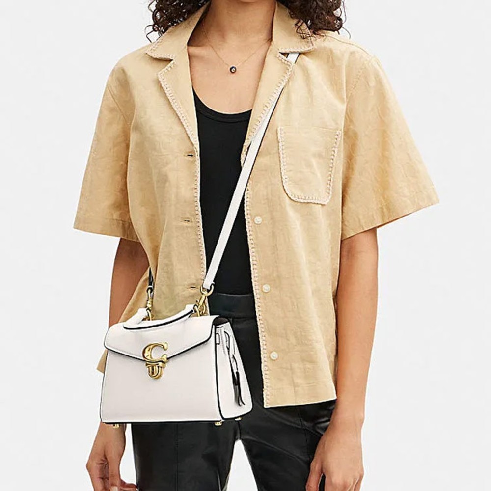 Cow Leather Handbag Shoulder Bag Crossbody Bag Small Size Women S White