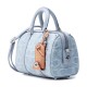 Ruby Fabric With Cow Leather Boston Bag Shoulder Bag Crossbody Bag Handbag Small Size Women S Blue