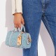 Ruby Fabric With Cow Leather Boston Bag Shoulder Bag Crossbody Bag Handbag Small Size Women S Blue