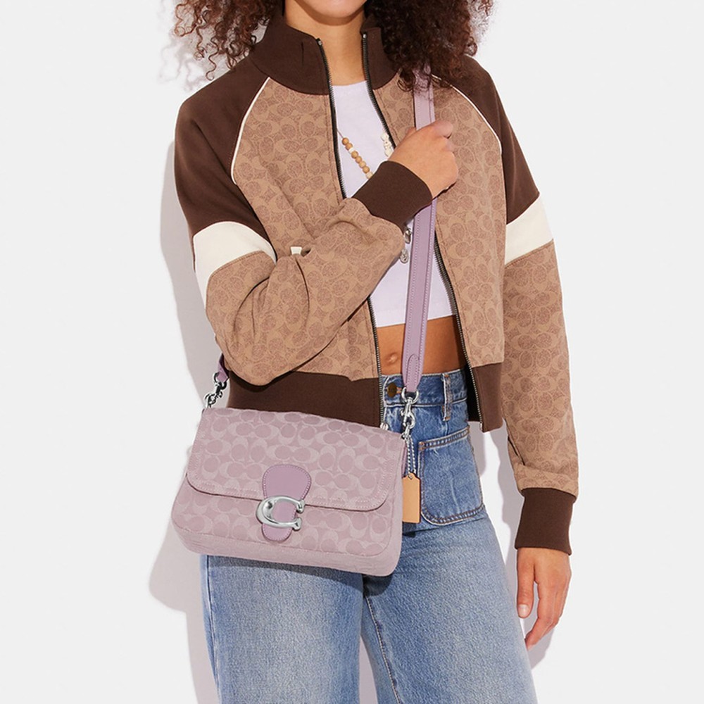 Tabby Denim With Leather Messenger Bag Crossbody Bag Shoulder Bag Women S Pink