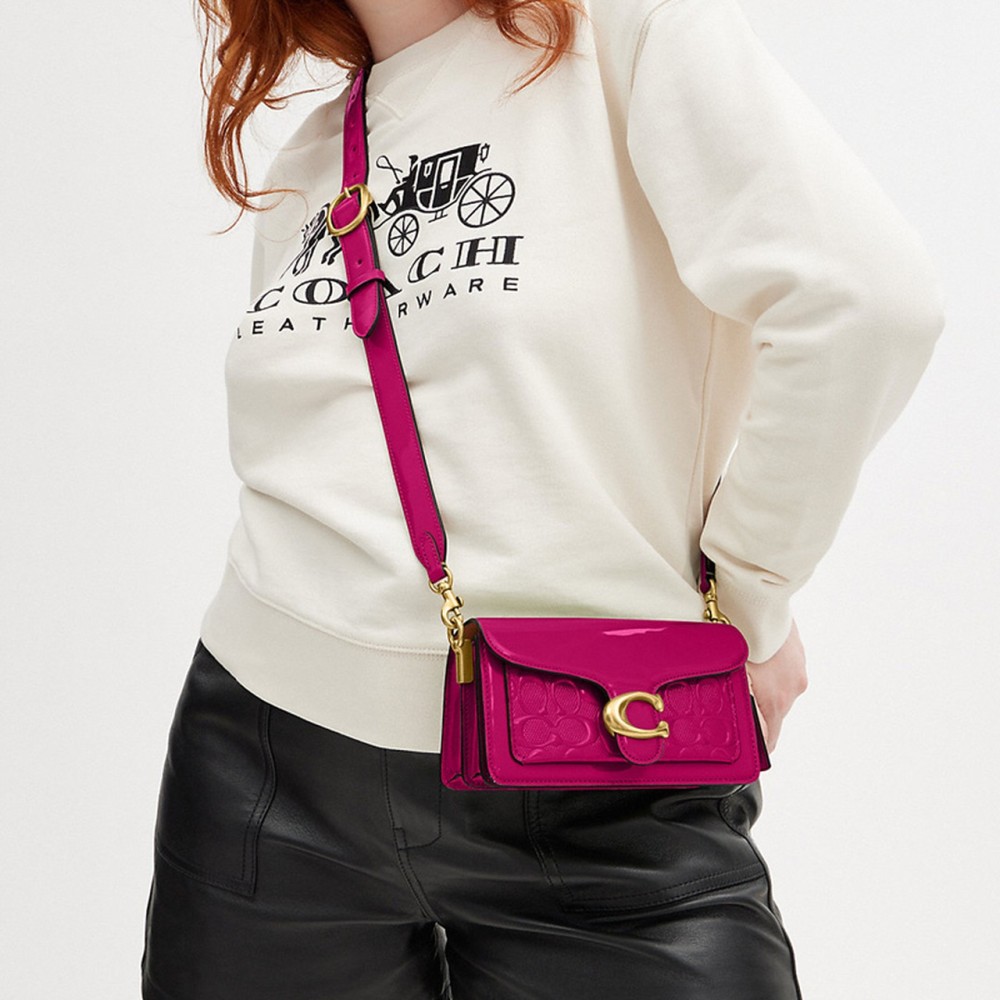 Tabby Patent Leather Messenger Bag Handbag Shoulder Bag Women S Magenta