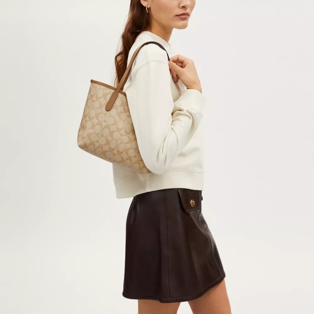 City Artificial Leather Coated Canvas Shoulder Bag Small Women S Light Khaki Light Saddle