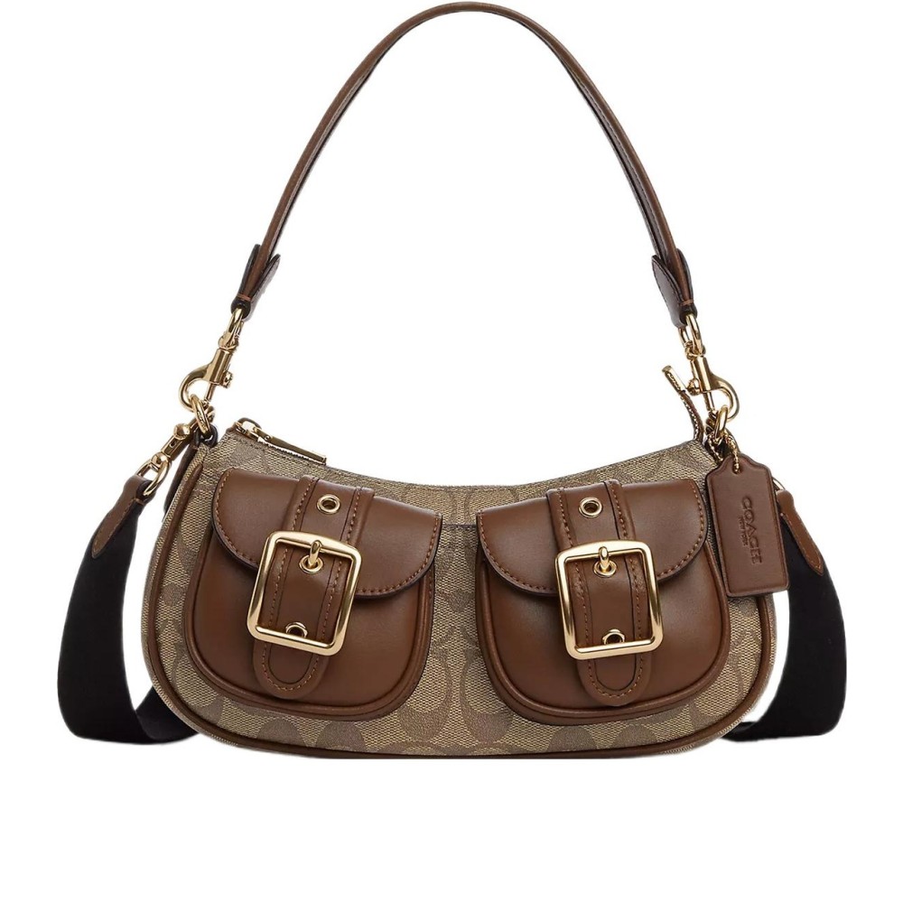 Ashton Canvas With Leather Baguette Bag Shoulder Bag Crossbody Bag Medium Women S Umber