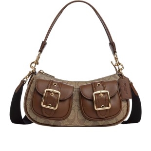 Ashton Canvas With Leather Baguette Bag Shoulder Bag Crossbody Bag Medium Women S Umber