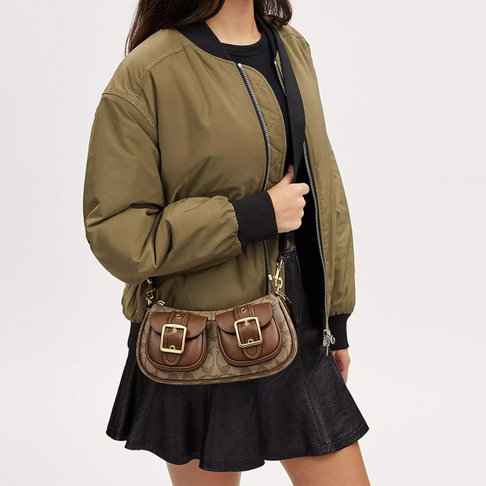 Ashton Canvas With Leather Baguette Bag Shoulder Bag Crossbody Bag Medium Women S Umber
