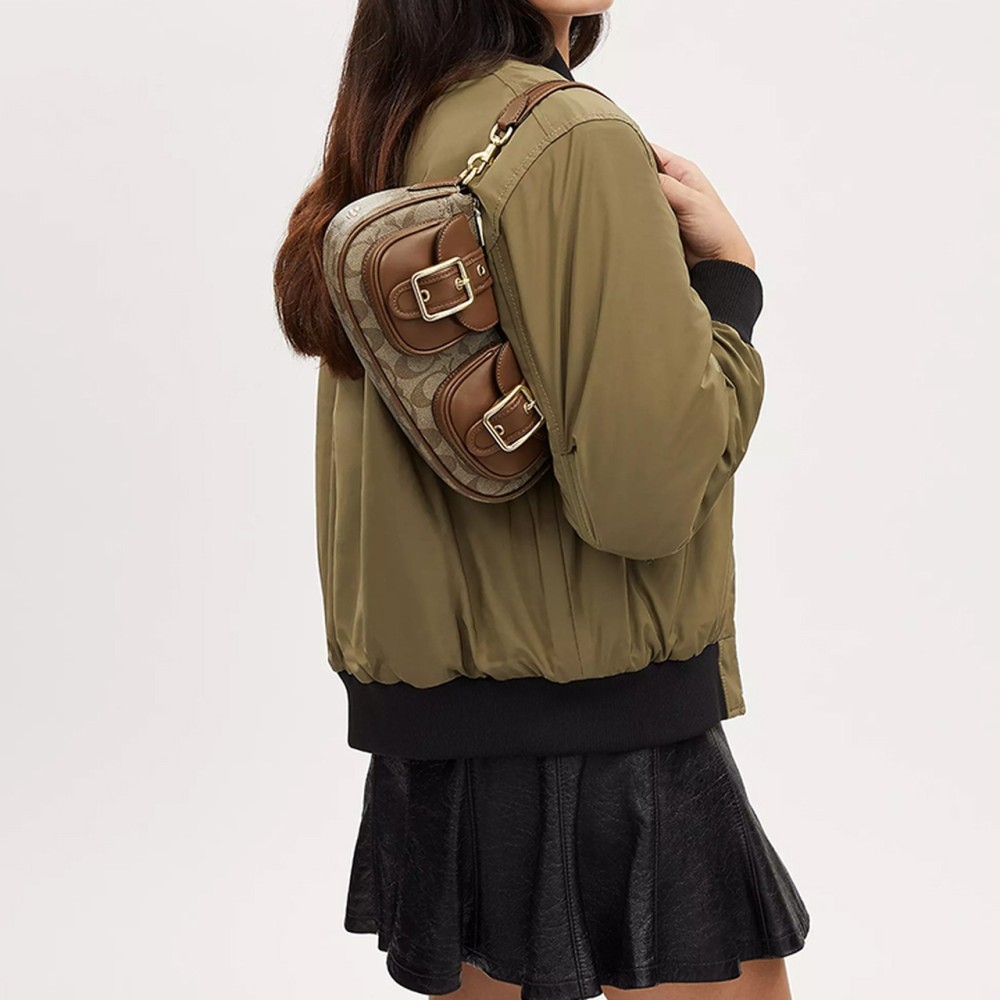 Ashton Canvas With Leather Baguette Bag Shoulder Bag Crossbody Bag Medium Women S Umber