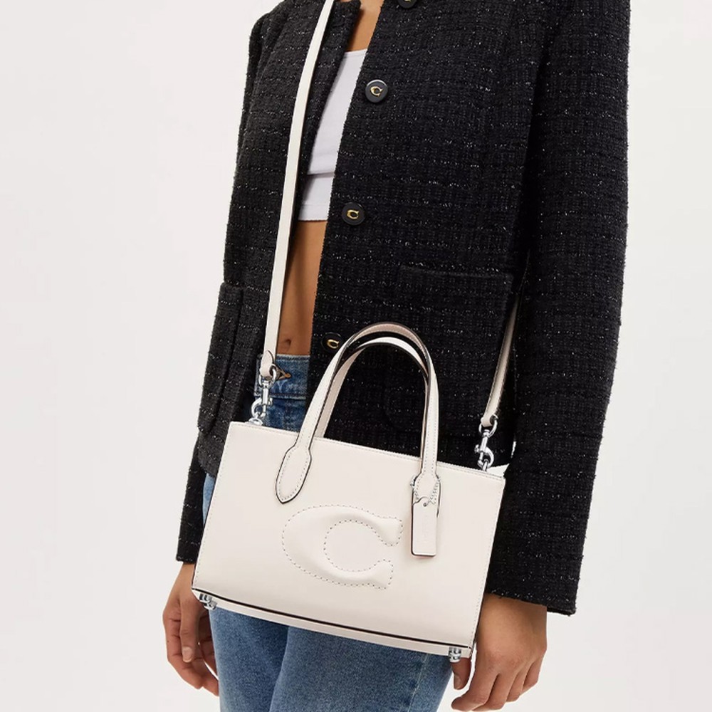 Nina Refined Calfskin Shoulder Bag Crossbody Bag Handbag Medium Women S Silver Chalk