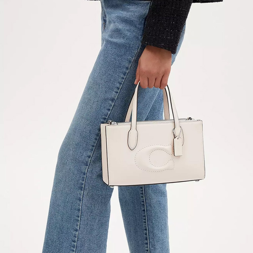 Nina Refined Calfskin Shoulder Bag Crossbody Bag Handbag Medium Women S Silver Chalk