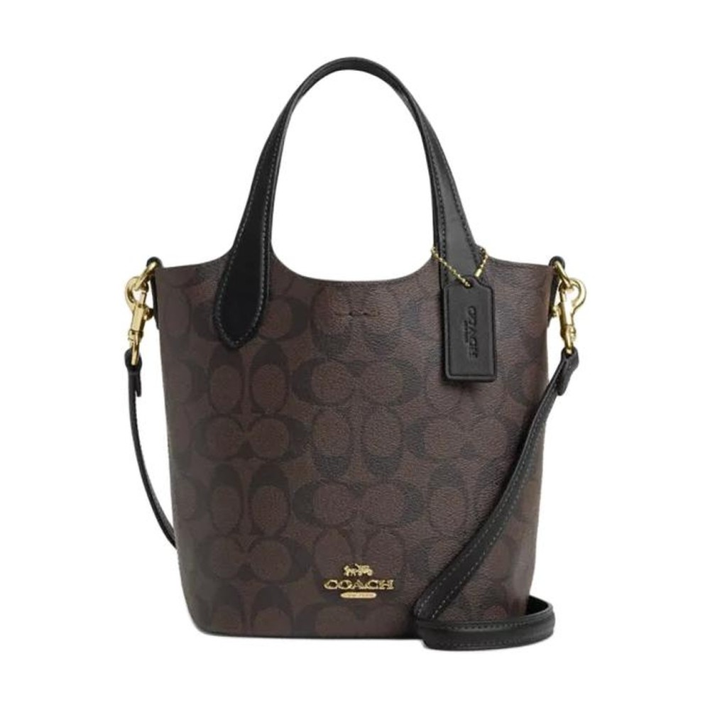Hanna Iconic Coated Canvas With Smooth Leather Crossbody One Shoulder Handbag Small Women S Gold Brown Black