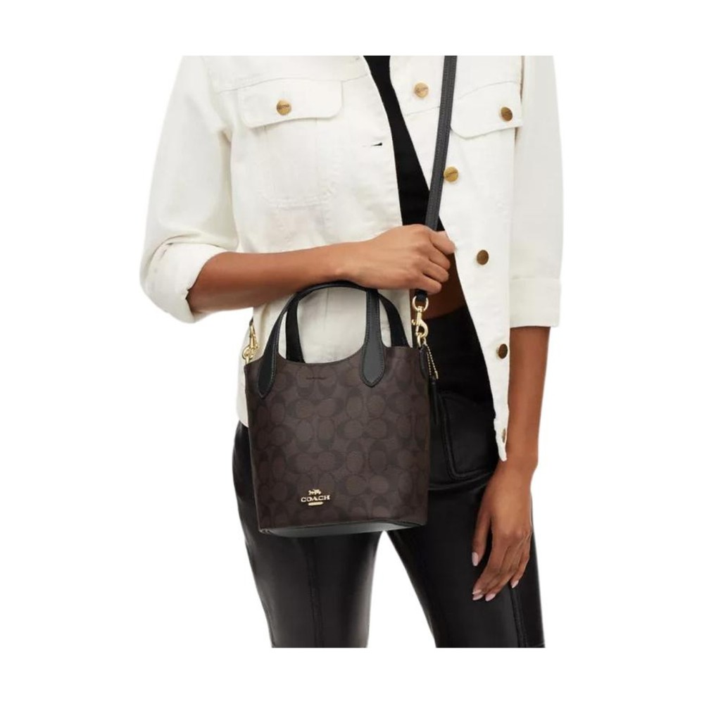 Hanna Iconic Coated Canvas With Smooth Leather Crossbody One Shoulder Handbag Small Women S Gold Brown Black